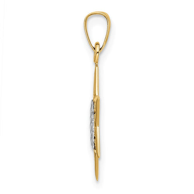 14K Two-tone Polished Solid Star and Torah Pendant