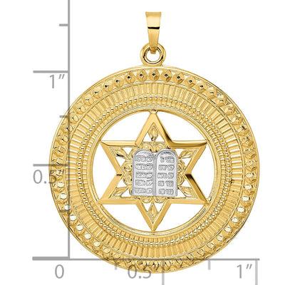 14K Two-tone Solid Star and Torah Inside Frame Pendant