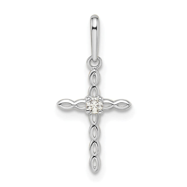14k White Gold CZ Cross Pendant, 20 x 9.45mm