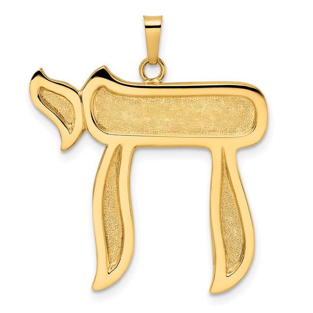 14k Polished and Textured Solid Chai Symbol Pendant, 30 x 27.69mm
