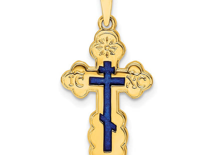 14k Polished Eastern Orthodox Blue Enamel Solid Cross Pendant (Style XR2022)