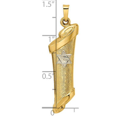 14K Two-tone Hollow Mezuzah and Star Pendant
