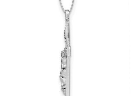 14k White Gold Polished Solid INRI Striped Crucifix Pendant (Style XR2067)