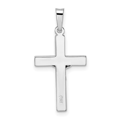 14K White Gold Polished Solid Inri Striped Crucifix Pendant, 27.5 x 14mm
