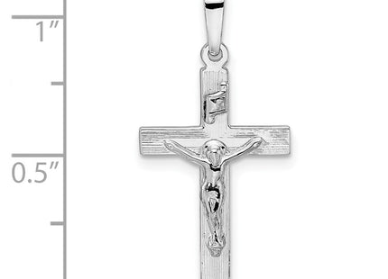 14k White Gold Polished Solid INRI Striped Crucifix Pendant (Style XR2067)
