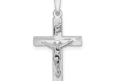 14k White Gold Polished Solid INRI Striped Crucifix Pendant (Style XR2067)