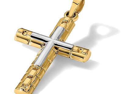 14k Two-Tone Textured and Polished Hollow Latin Cross Pendant