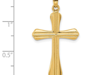 14k Polished and Grooved Hollow Cross Pendant (Style XR2081)