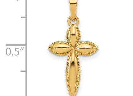 14k Polished and Beaded Hollow Edge Passion Cross Pendant (Style XR2084)