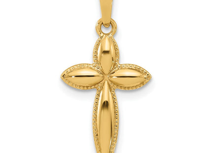 14k Polished and Beaded Hollow Edge Passion Cross Pendant (Style XR2084)