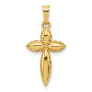 14k Polished and Beaded Hollow Edge Passion Cross Pendant (Style XR2084)