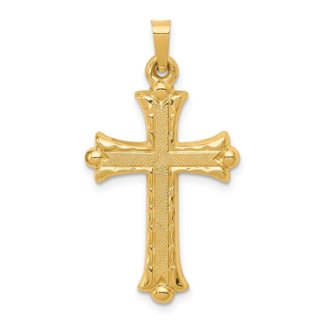 14k Hollow Fleur De Lis Cross Pendant, 34 x 19mm