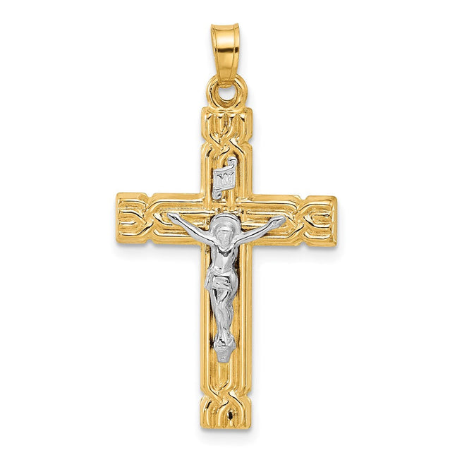 14k Two-Tone Hollow Inri Crucifix Pendent, 34.2 x 19.4mm