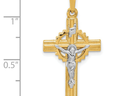14k Two-Tone Hollow Inri Crucifix Pendent, 31.5 x 17.2mm