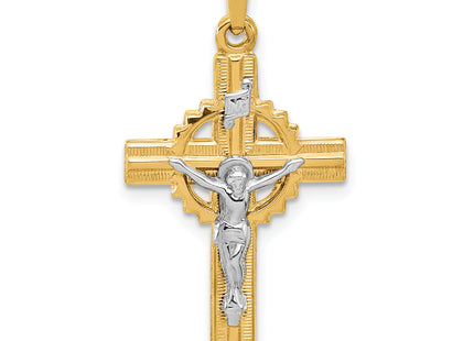 14k Two-Tone Hollow Inri Crucifix Pendent, 31.5 x 17.2mm