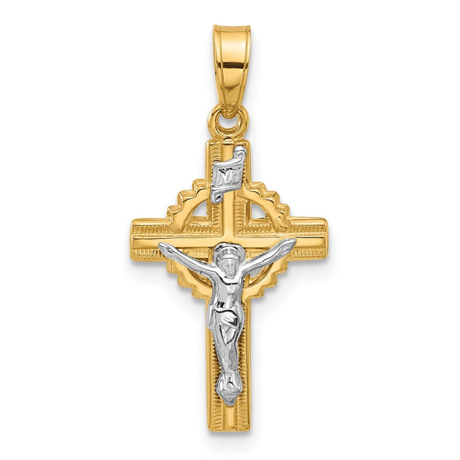 14k Two-Tone Hollow Inri Crucifix Pendent, 24.9 x 13mm