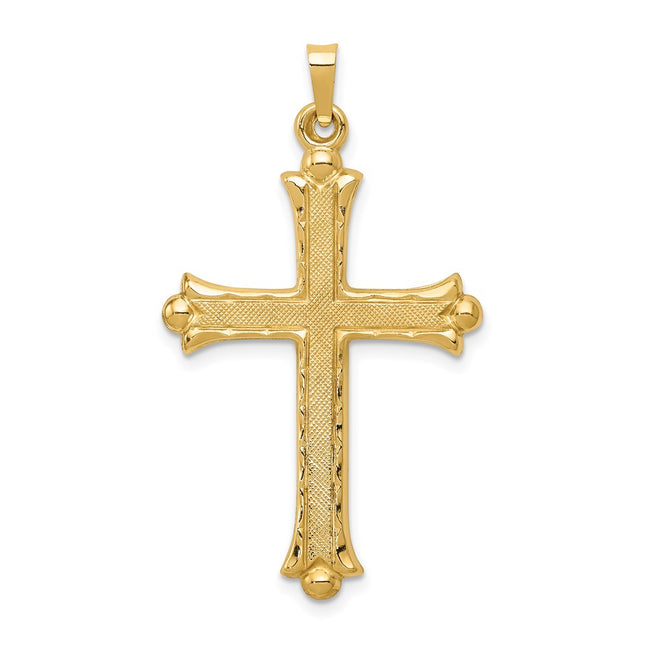 14k Hollow Fleur De Lis Cross Pendant, 42 x 24mm