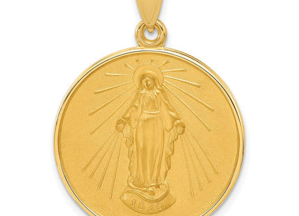 14k Polished and Satin Solid Miraculous Mary Plain Back Medal (Style XR2110)