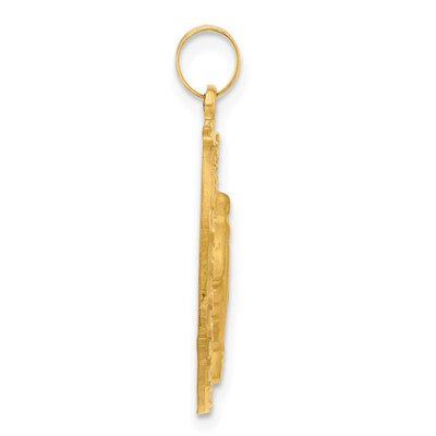 14K Satin and Polished Miraculous Medal Solid Oval Pendant, 36.2 x 19.4mm