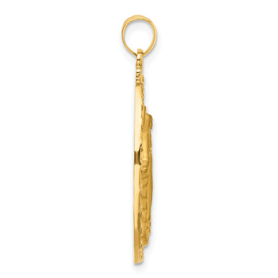 14K Satin and Polished Miraculous Medal Solid Oval Pendant, 33 x 17.6mm