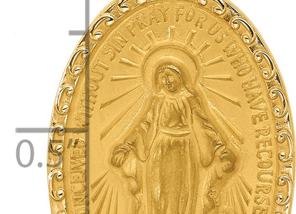 14k Satin and Polished Miraculous Medal Solid Oval Pendant, 33 x 17.6mm