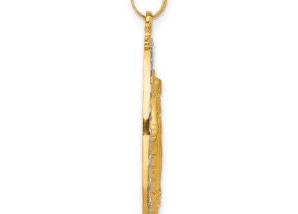 14K with Rhodium Satin and Polished Miraculous Medal Solid Oval Pendant (Style XR2118)