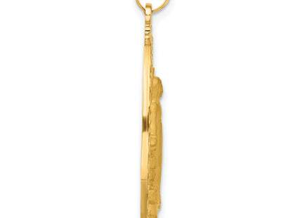 14k Satin and Polished Miraculous Medal Solid Oval Pendant, 36.2 x 19.4mm