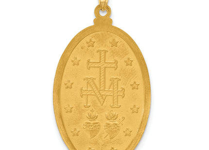 14k Satin and Polished Miraculous Medal Solid Oval Pendant, 36.2 x 19.4mm