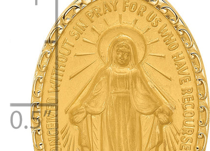 14k Satin and Polished Miraculous Medal Solid Oval Pendant, 36.2 x 19.4mm