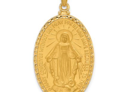 14k Satin and Polished Miraculous Medal Solid Oval Pendant, 36.2 x 19.4mm