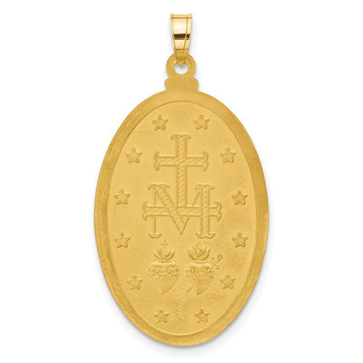 14K with Rhodium Satin and Polished Miraculous Medal Solid Oval Pendant, 36.3 x 19.4mm