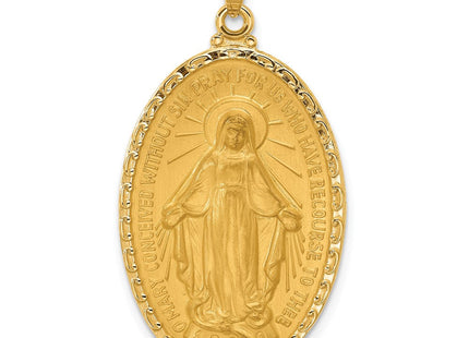 14k Satin and Polished Miraculous Medal Solid Oval Pendant (Style XR2121)