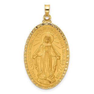 14k Satin and Polished Miraculous Medal Solid Oval Pendant (Style XR2121)