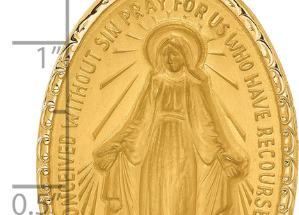 14k Satin and Polished Miraculous Medal Solid Oval Pendant, 45 x 23.9mm