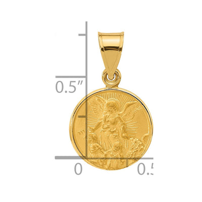 14K Polished and Satin Solid Our Guardian Angel Medal