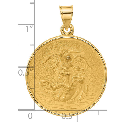 14K Polished and Satin Solid St. Michael Medal, 32.5 x 24.4mm