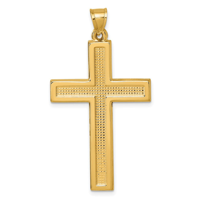 14k Polished And Textured Latin Cross Pendant, 45.2 x 24.7mm