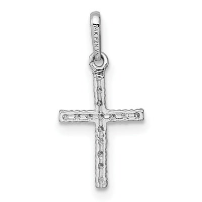 14K White Gold Polished CZ Latin Cross Pendant, 18.3 x 9.2mm