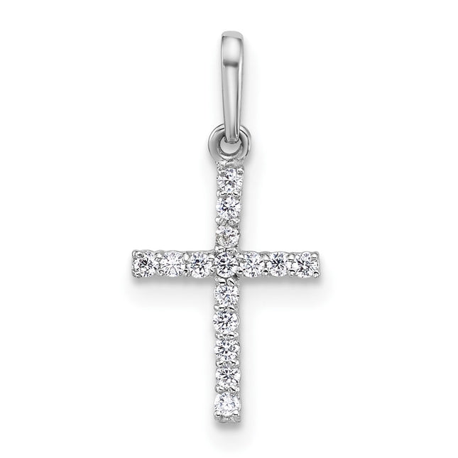 14k White Gold Polished CZ Latin Cross Pendant, 18.3 x 9.2mm