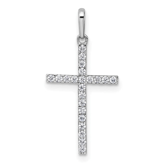 14k White Gold Polished CZ Latin Cross Pendant, 25.4 x 12.6mm