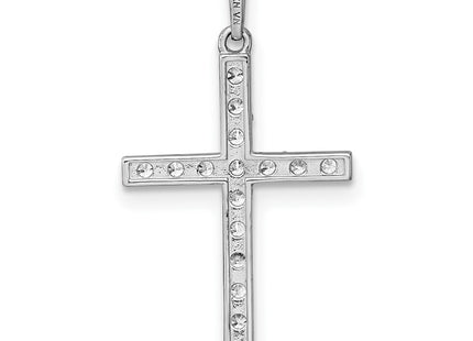 14K white gold cubic zirconia cross pendant, another view