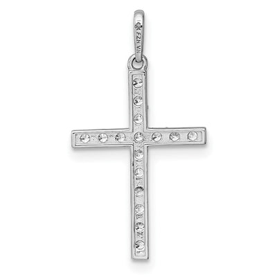 14K White Gold Polished CZ Latin Cross Pendant, 25 x 13.8mm