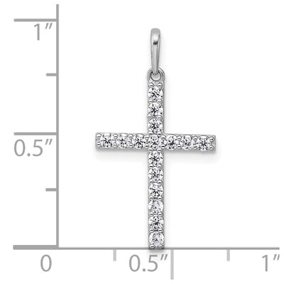 14K White Gold Polished CZ Latin Cross Pendant, 25 x 13.8mm
