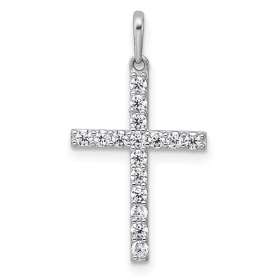 14K white gold cubic zirconia cross pendant