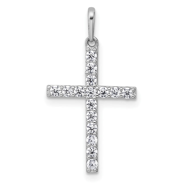 14k White Gold Polished CZ Latin Cross Pendant, 25 x 13.8mm