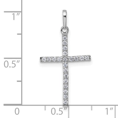14K White Gold Polished CZ Latin Cross Pendant, 28 x 14.2mm
