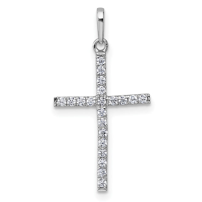 14k White Gold Polished CZ Latin Cross Pendant, 28 x 14.2mm