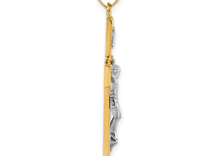 14k with White Rhodium Polished INRI Crucifix Cross Pendant (Style XR2176)