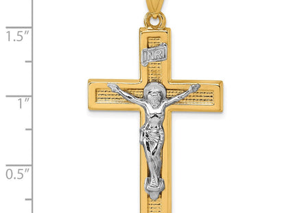 14k with White Rhodium Polished INRI Crucifix Cross Pendant (Style XR2176)