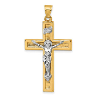 14k with White Rhodium Polished INRI Crucifix Cross Pendant (Style XR2176)
